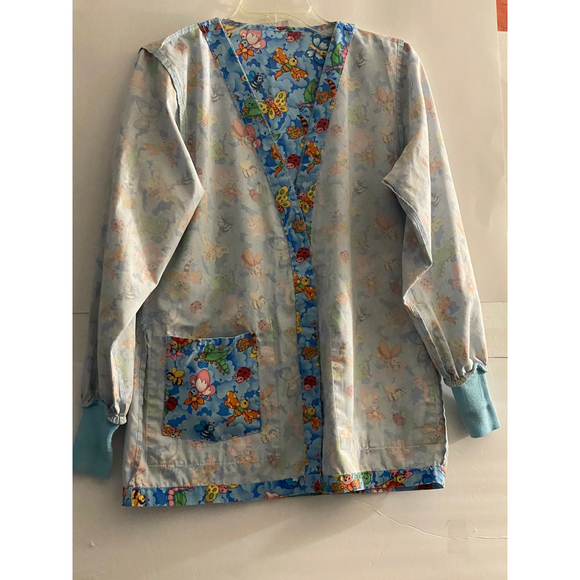 Woman’s Long Sleeve Ribbed Cuff ScrubTop Blue Insect ladybug bumblebee By Landau - Picture 7 of 10